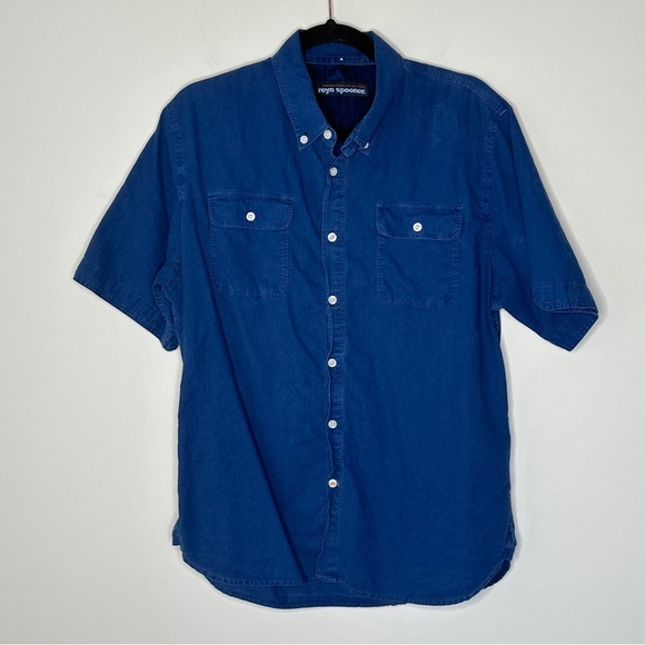 Reyn Spooner Linen Blend Short Sleeve Button Front Shirt Size Large Breathable - Picture 5 of 11